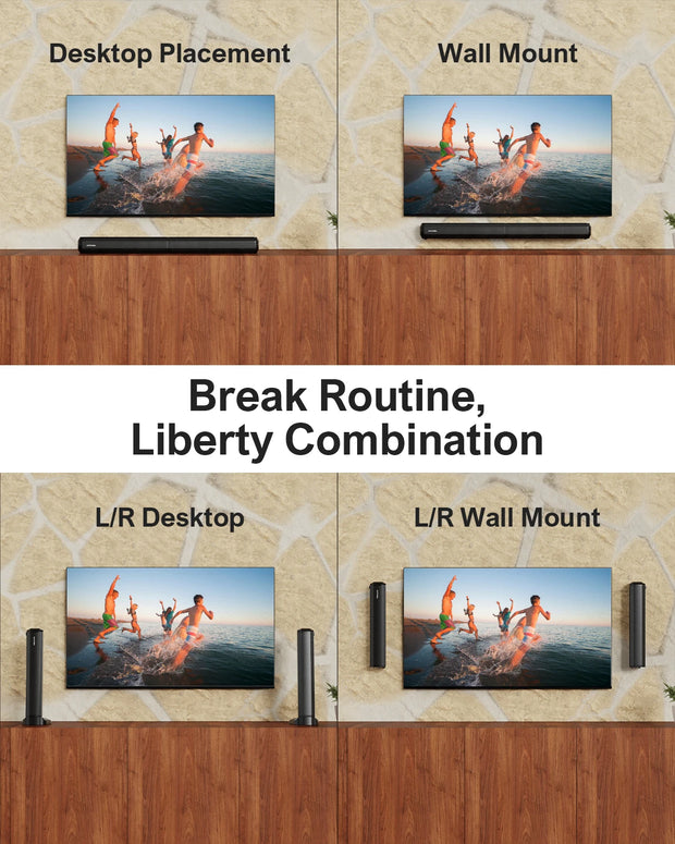 Soundbar - 2-in-1 - 2.2ch Soundbar for TV - Stereo - BT 5.3 - 100W - 87dB - 3 EQ modes - Speakers - Speaker cables - Speaker - Black