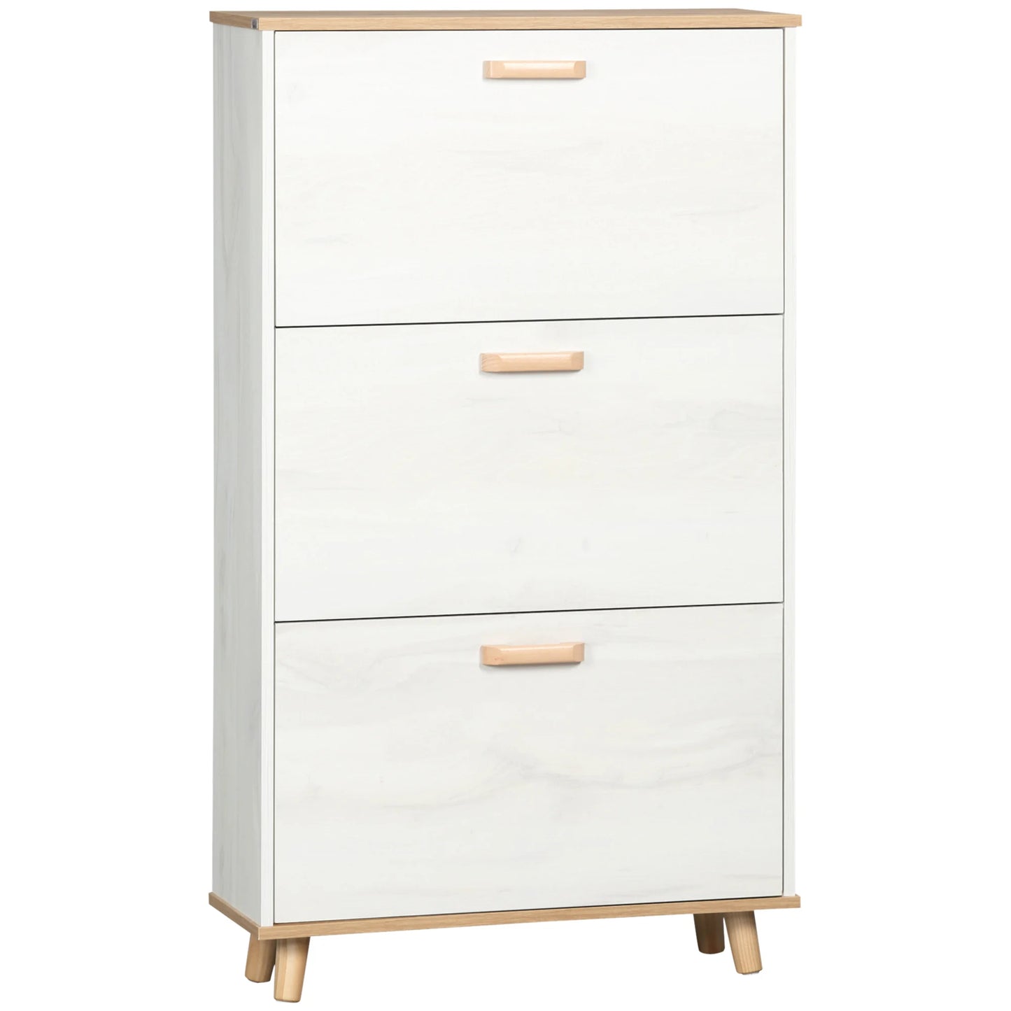 Schoenenrek Hout – Schoenenkast – Schoenenopberger – Schoenenrek Voor Hal – Compact Ontwerp – Verstelbare Binnenplank – Opslag Voor 12 Paar – Duurzaam Melamine - 70 x 23,5 x 122 cm - Wit - QUORE
