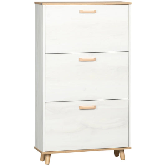 Schoenenrek Hout – Schoenenkast – Schoenenopberger – Schoenenrek Voor Hal – Compact Ontwerp – Verstelbare Binnenplank – Opslag Voor 12 Paar – Duurzaam Melamine - 70 x 23,5 x 122 cm - Wit - QUORE