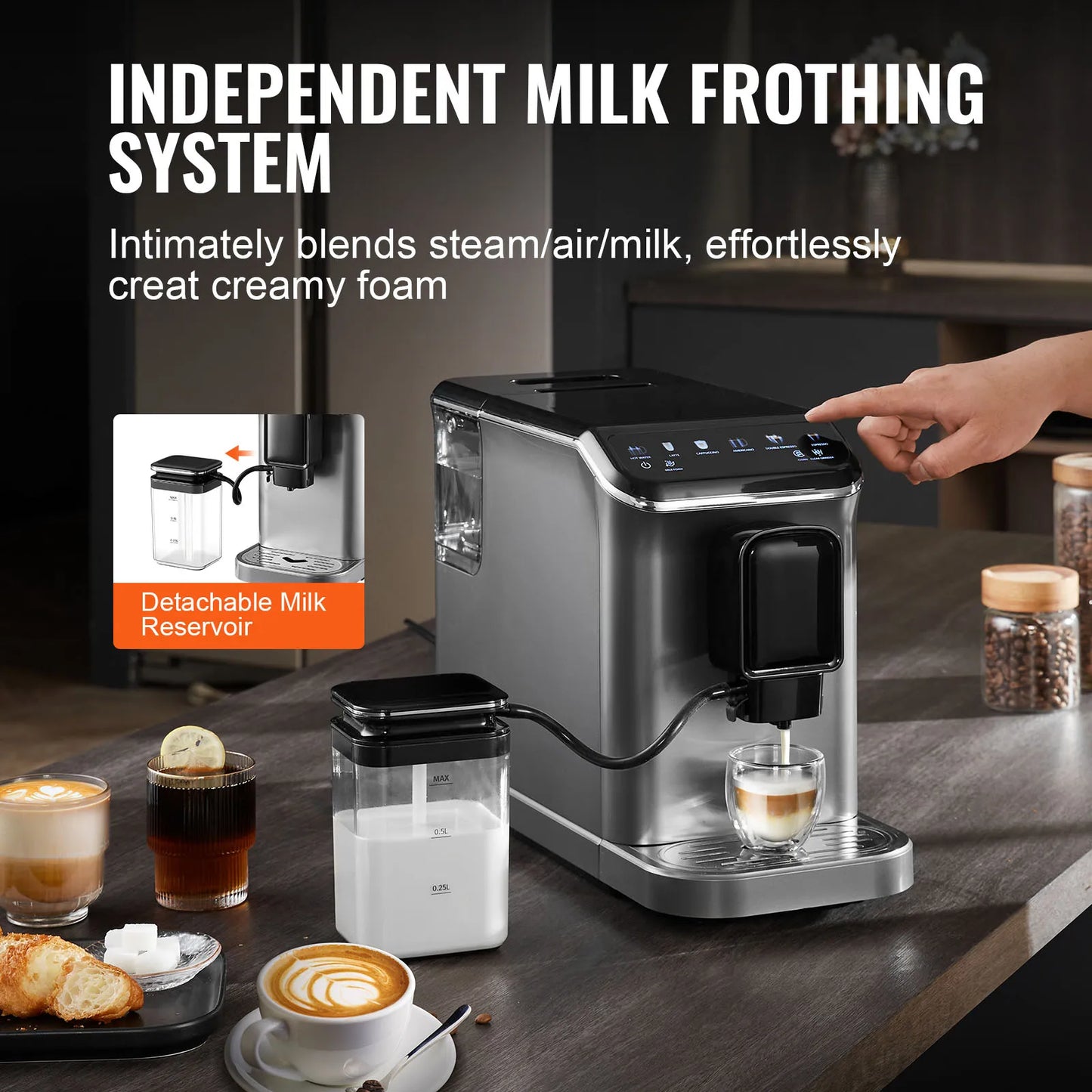 Volledig Automatische Espressomachine – Koffiemachine – Espressoapparaat – Melkopschuimer – Barista Machine – 20 Bar Druk – 15 Maalinstellingen