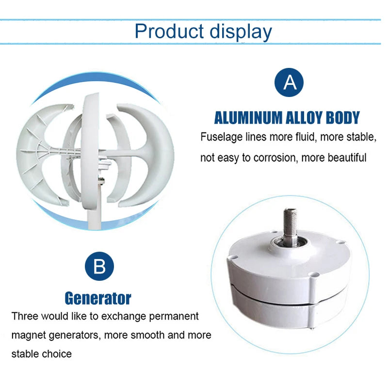 Windturbine - Windmolen - Windturbine Generator - Windenergie - Verticale - 3000W - 12V - met Oplaadcontroller - Duurzame Energie voor Huishoudens en Boerderijen -Wit - QUORE