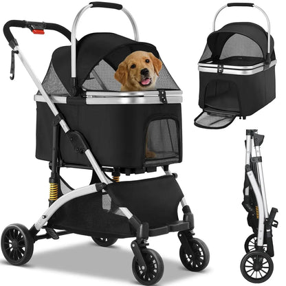 Dierenwagen 2-in-1 – Hondenwagen – Kattenwagen – Transportbox – Draagkar – Stevig Carbonstaal Frame – Geschikt Tot 40 kg