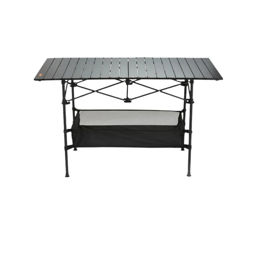 Folding Table for Outdoor Camping - Picnic Equipment - Double Shelf Dining Table - BBQ Movable Food Preparation Table - Foldable - Pizza Oven Stand - Aluminum Alloy Tipper Table - Black