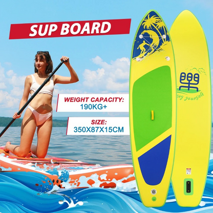 Supboard - Paddle Board - Peddelplank - Surfplank - Opblaasbaar - met Zitje - Inc. Peddel - Vin - Leash - Riem - Handpomp - Rugzak - 350 x 87 x 15 cm - Geel