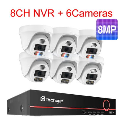 Techage Ultra HD 8MP 4K POE Security Camera System Two Way Audio Face Detect Full Color Night H.265 CCTV Video Surveillance Set - QUORE