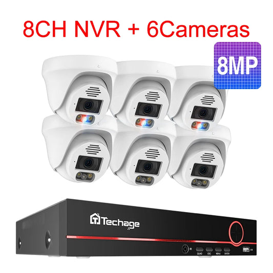 Techage Ultra HD 8MP 4K POE Security Camera System Two Way Audio Face Detect Full Color Night H.265 CCTV Video Surveillance Set - QUORE