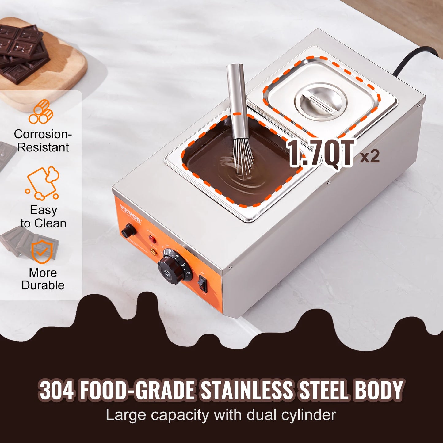 Chocolade Smelter - Chocolade Fondue - Smelt Chocolade - Chocoladesmeltkroes - Elektrische Chocoladesmelter - 2 Tanks - 17 lb - Chocolade Verwarmen & Tempereren