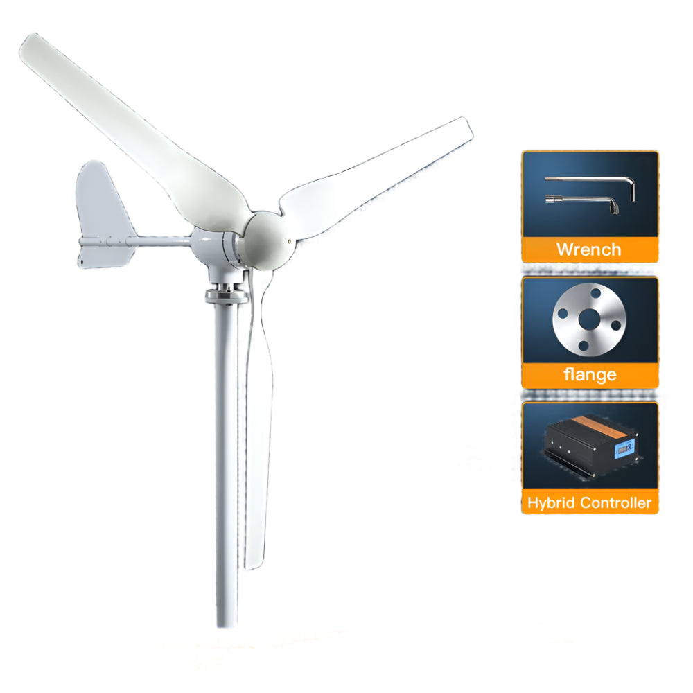 Windturbine – Windgenerator – Windmolen – Duurzame Energie – 3000W Vermogen – Stil En Weerbestendig - 12V - Met MPPT Hybride Regeling