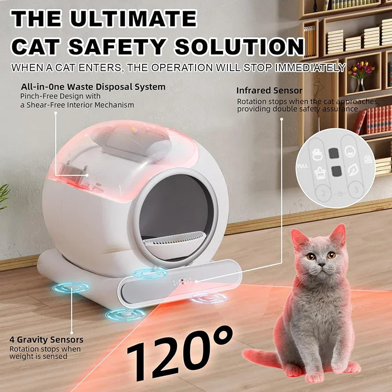 Automatische Kattenbak – Slimme Kattenbak – Zelfreinigende Kattenbak – App Kattenbak – Grote Kattenbak – 65 Liter Inhoud – Geurcontrole
