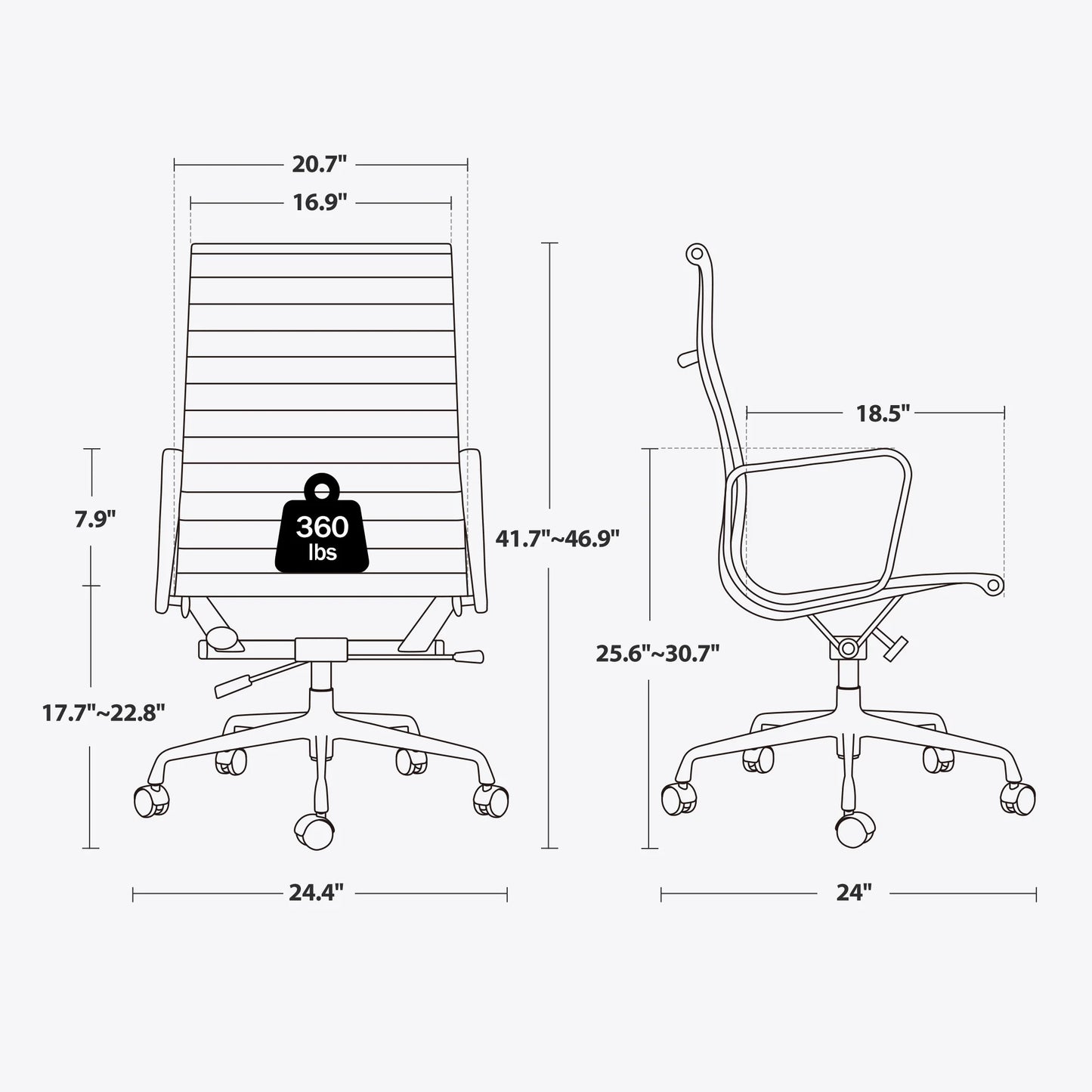 Bureaustoel – Werkstoel – Kantoorstoel – Ergonomische Stoel – Stoel Met Echt Leer – Aluminium Frame – S-vormige Rugleuning - met Hoge Rug