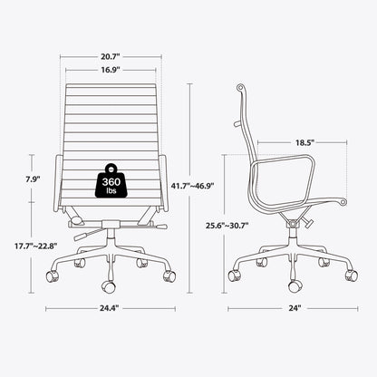Bureaustoel – Werkstoel – Kantoorstoel – Ergonomische Stoel – Stoel Met Echt Leer – Aluminium Frame – S-vormige Rugleuning - met Hoge Rug