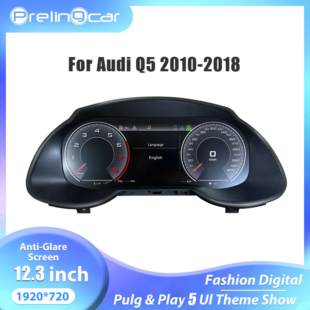 Digitaal Dashboard – LCD Display – Instrumentenpaneel – Cluster – Speedometer – Voor Audi Q5 2010-2018 – 12,3 Inch Full HD – Plug & Play Anti-Glare Scherm