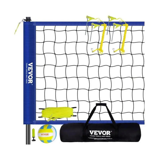 Volleybal - Volleybalnet - Net - Badmintonnet - Verstelbare Hoogte Stalen Palen - met PVC Volleybalpomp Draagtas - voor Achtertuin Strand Gazon - 1.25inch - Geel - QUORE