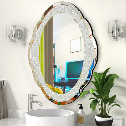Ovale Wandspiegel – Grote Spiegel – Muurspiegel – Decoratieve Spiegel – Slaapkamerspiegel – Zilveren Lijst – 60x80 cm – Glas & MDF – Sprankelend Design
