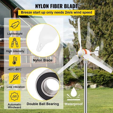 Windturbine Generator - Windturbine - Windmolen Generator - Windenergie - Windenergie - Wind Generator - 500W - 5 Blades - Auto Adjust Windward