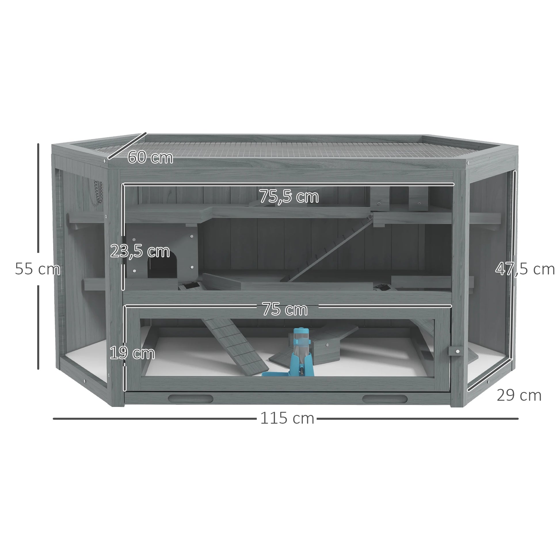 Hamsterkooi – Knaagdierenkooi – Dierenkooi – Houten Kooi – Kleine Huisdierenkooi – 3 Niveaus Met Trap – Duurzaam Acaciahout Met Plexiglas - QUORE