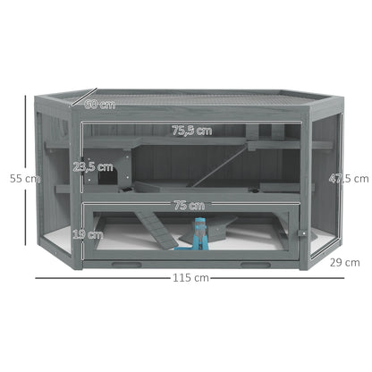 Hamsterkooi – Knaagdierenkooi – Dierenkooi – Houten Kooi – Kleine Huisdierenkooi – 3 Niveaus Met Trap – Duurzaam Acaciahout Met Plexiglas - QUORE