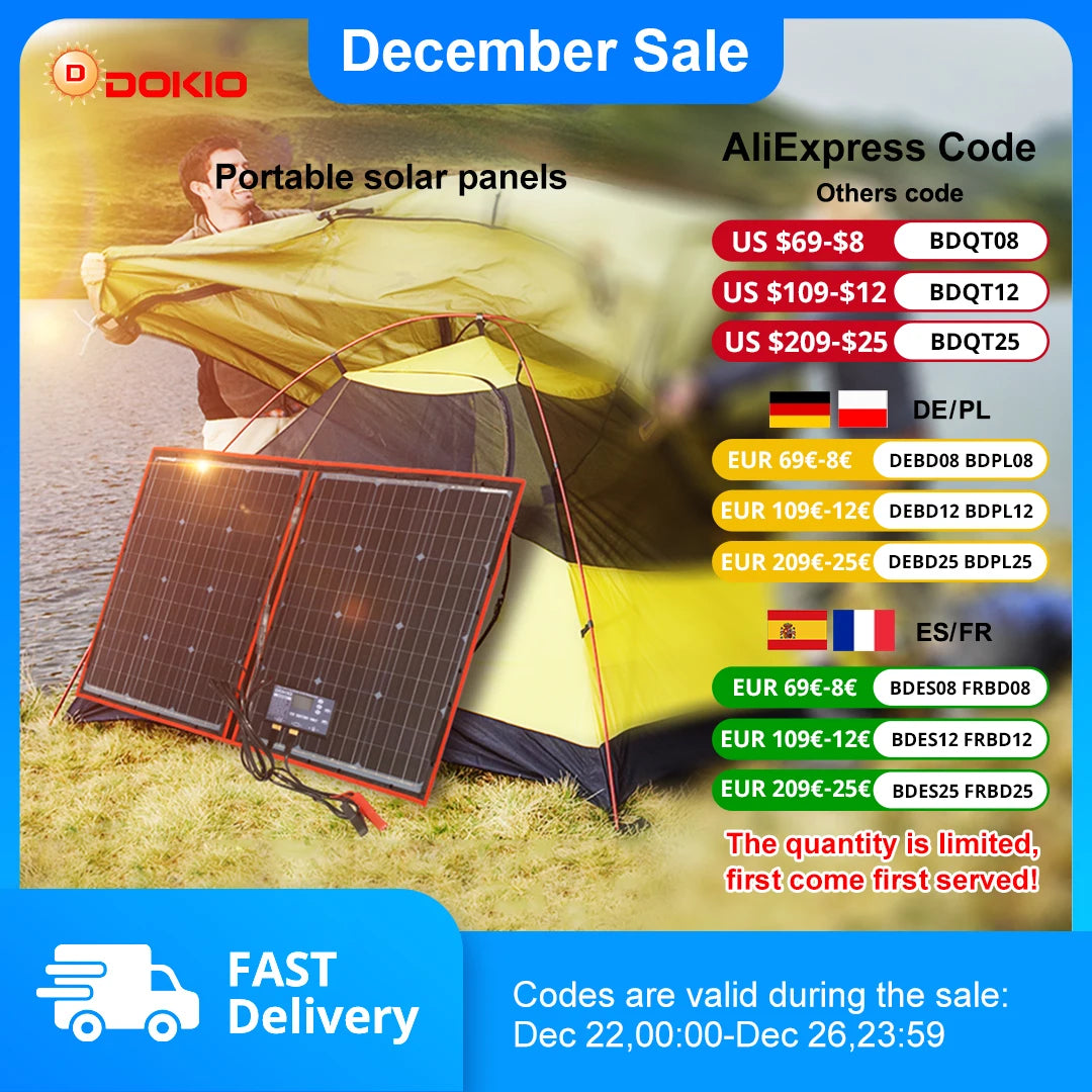 Dokio 18V 97W 150W 195W 295W Portable Foldable Solar Panel With 12V Controller Flexible Solar Panel For House Camping Travel