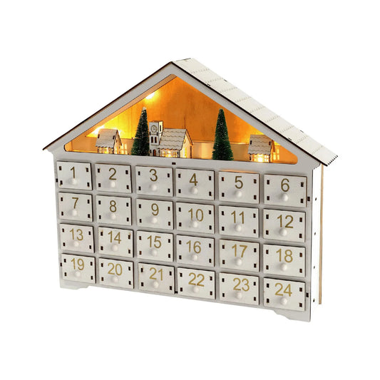 Advent Calendar - Wooden Christmas Advent Calendar House - LED Lights - 24 Days Countdown - Organization Figures Room Decoration - Toys - Playset