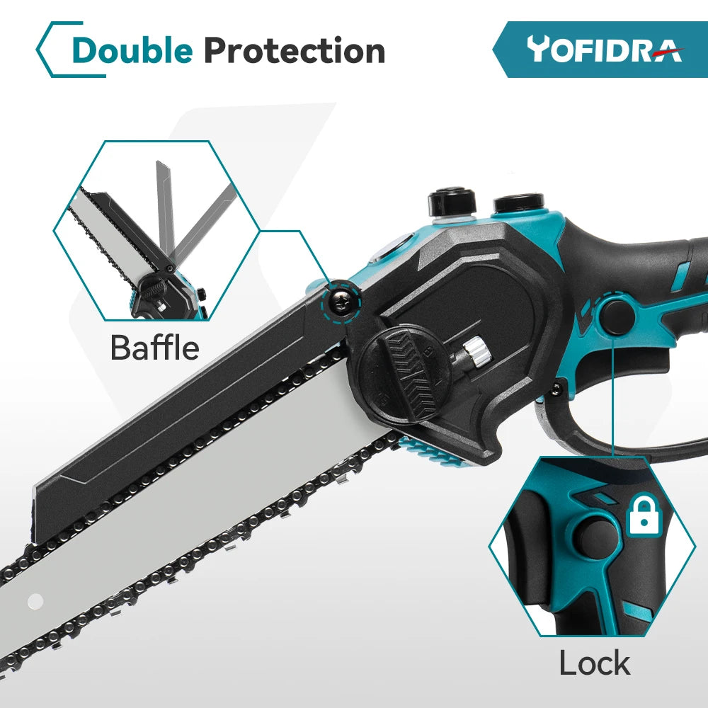 YOFIDRA 8 Inch Mini Brushless Electric Chainsaw Cordless Pruning Saw Cordless Woodworking Garden Tool For Makita 18V Battery Pin - QUORE