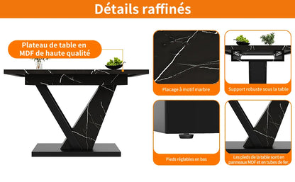 Uitschuifbare Eettafel – Uitklapbare Tafel – Keukentafel – Tafel Met Verlengstuk – Marmer Design – 120-160 cm – Zwart Marmer MDF – Verstelbare Metalen Poten