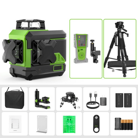 3D Cross Line Laser – Lijnlaser – Zelfnivellerend – Bluetooth Laser – IP54 Waterbestendig – 360° Dekking – Lithium-Ion Batterij - met 8RG - Statief