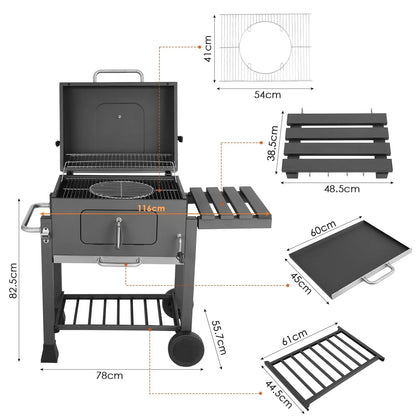 Houtskoolbarbecue – Houtskoolgrill – Buitenbarbecue – Barbecue Op Trolley – 578 Inch Grilloppervlak – Verstelbare Houtskoolplaat