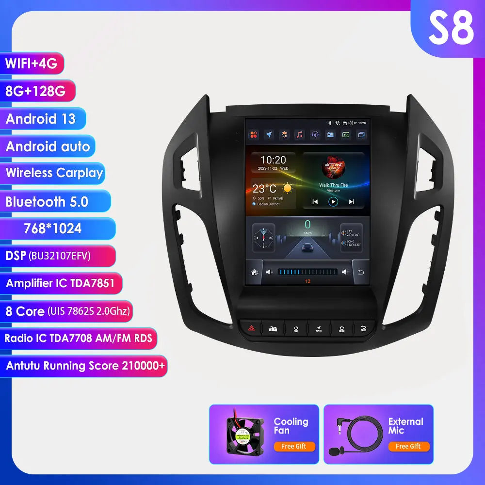 Autoradio Ford Transit – Multimedia Speler – Navigatiesysteem – 2DIN Headunit – Draadloos CarPlay – 9,7" Touchscreen – Android 13 – Ingebouwde 4G & 360° Camera Ondersteuning
