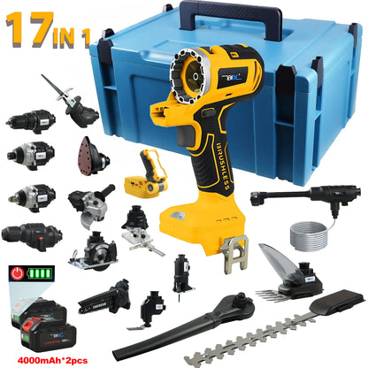 Professional 17-in-1 Brushless Power Tool Kit with 2×18V Lithium Battery Portable tool Case Cordless Power Tool Combo kit W/LED
