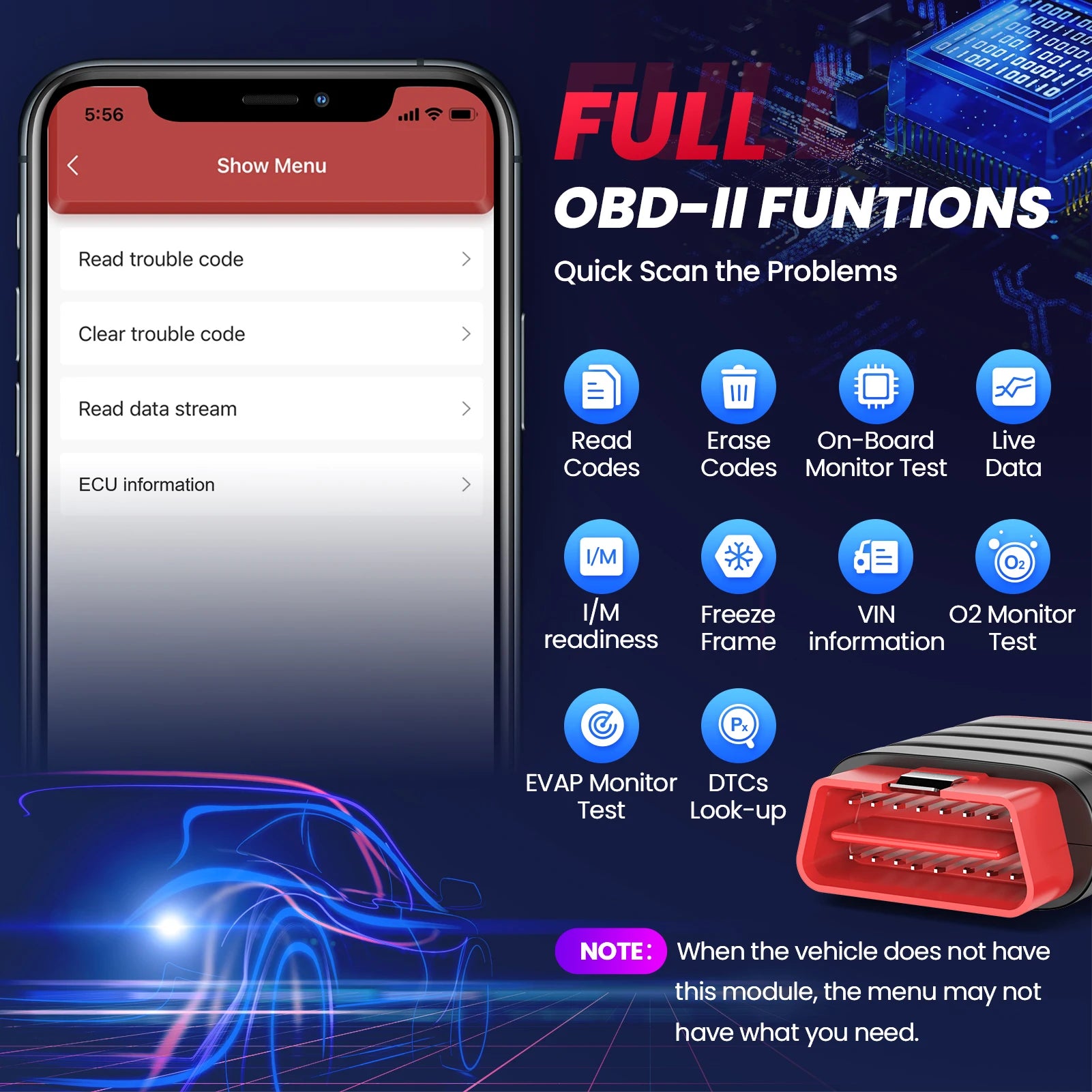 OBD Scanner - OBD2 - Auto Scanner - Auto uitlezen - Diagnose Apparatuur voor Auto's - OBD2 Auto Foutcode Lezer - Bluetooth Diagnose Tool - ECU Scanner - Check Engine Reset - OBD App Ondersteund - Universele Auto Scanner - QUORE