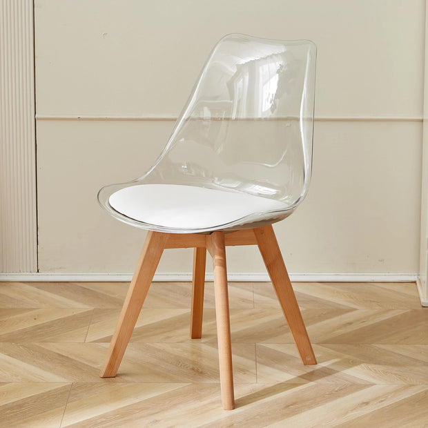 Transparent Dining Chairs - Chair - Kitchen Chairs - Set of 4 - Modern - Wooden Legs - Comfortable PU Seat - Ergonomic Design - Living Room - Sustainable Materials - White