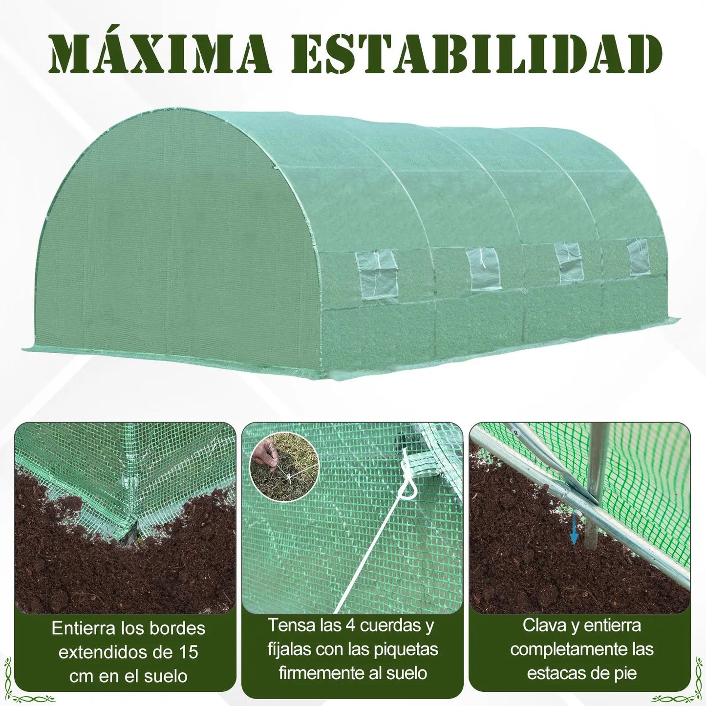 Tunnelkas – Serre – Kas – Groentetunnel – Plantenkas – UV-bestendig PE-hoezen – Verzinkt Stalen Frame – 600x300x200 cm Groot - Groen - QUORE