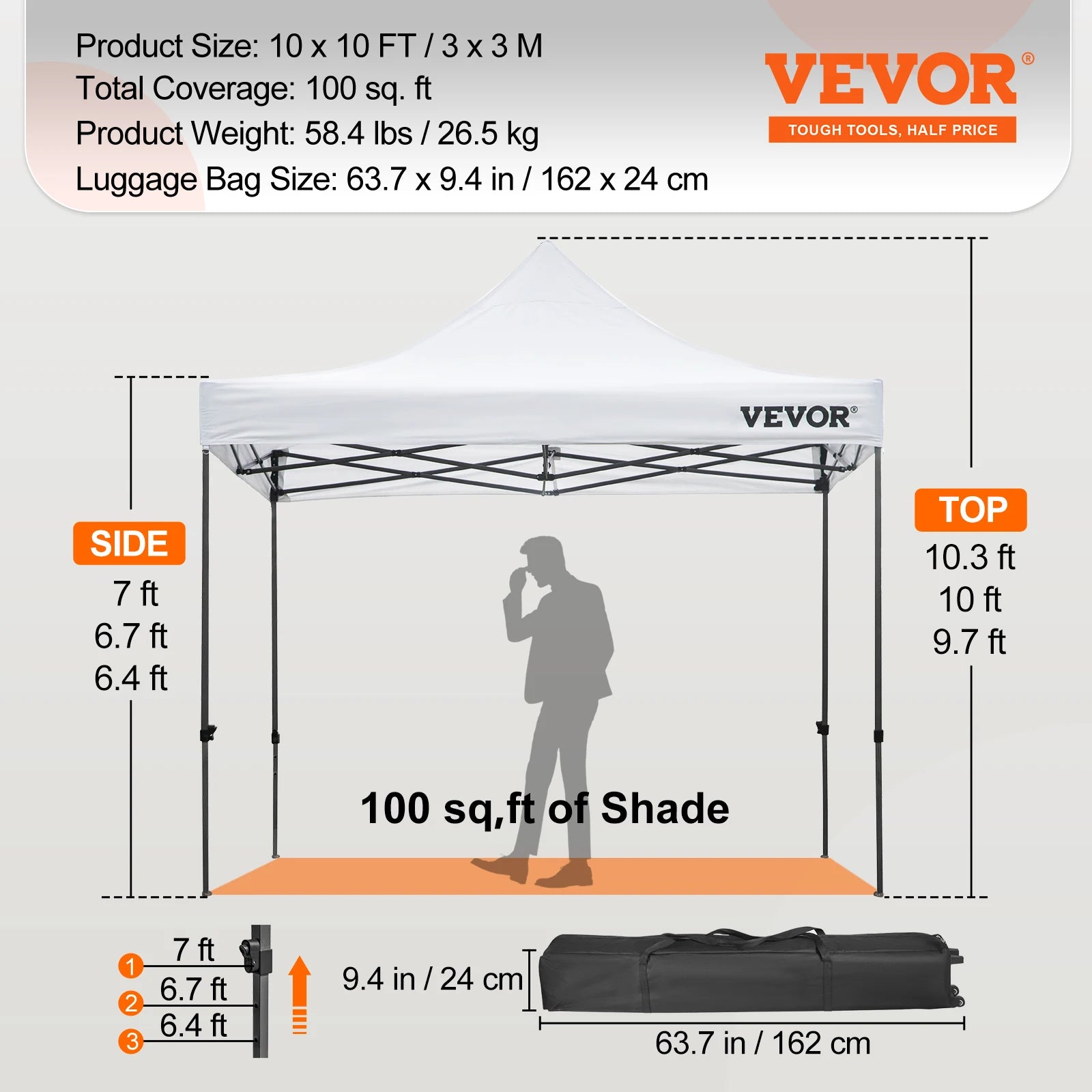VEVOR 10x10 Pop Up Canopy Tent Outdoor Ten with Removable Sidewalls and Wheeled Bag Instant Portable Shelter for Parties Camping - QUORE