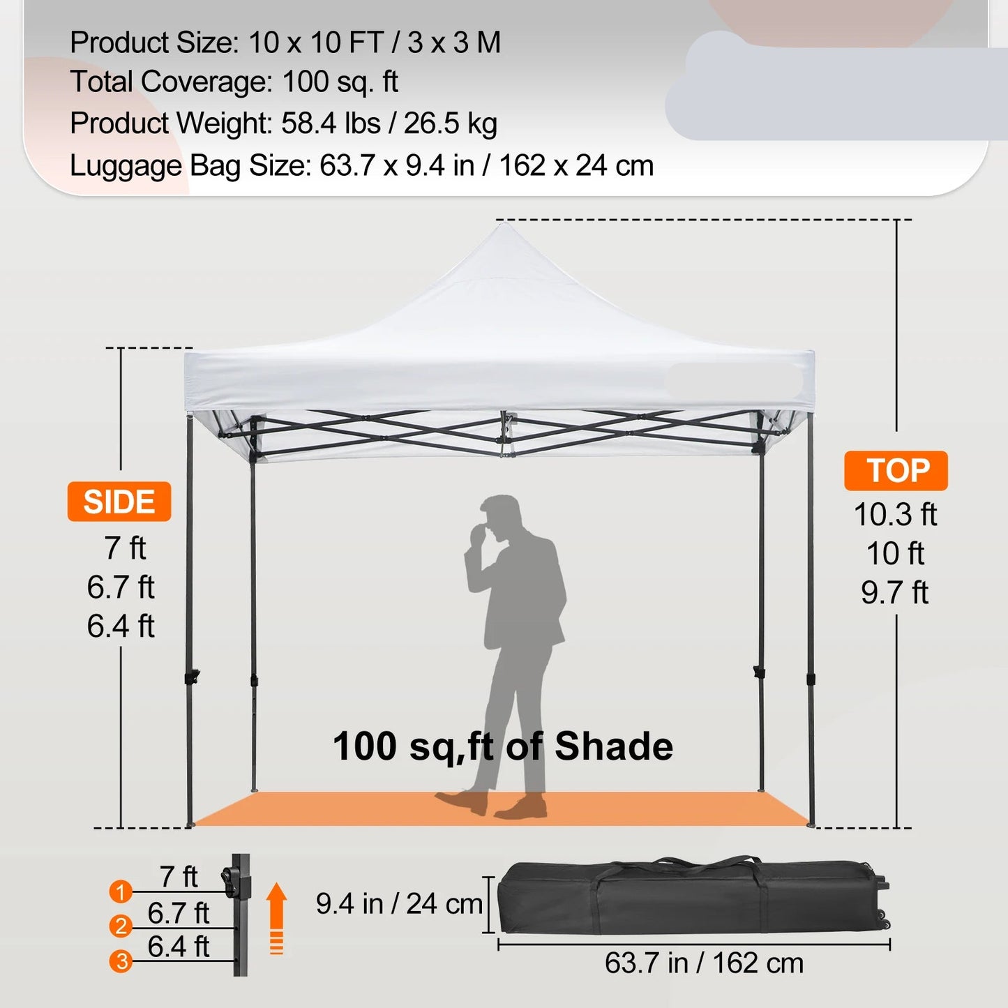 Canopy Tent - Tent - Pop up tent - Partytent - Paviljoen - 10x10ft – Partytenten - Waterdicht & UV-bescherming – Verwijderbare Zijpanelen – Inclusief Wheeled Bag - Zwart - QUORE