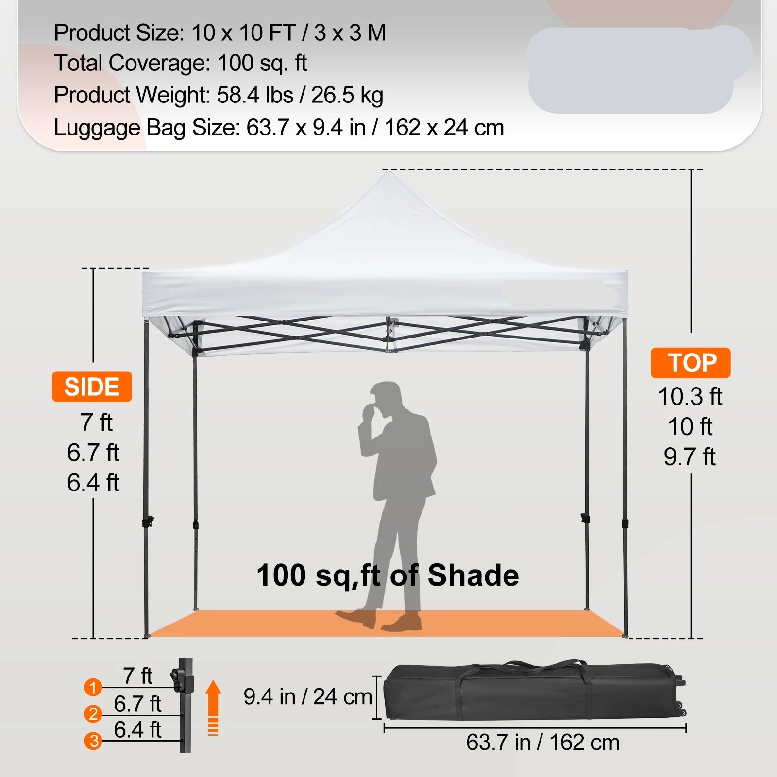 Canopy Tent - Tent - Pop up tent - Partytent - Paviljoen - 10x10ft – Partytenten - Waterdicht & UV-bescherming – Verwijderbare Zijpanelen – Inclusief Wheeled Bag - Blauw - QUORE
