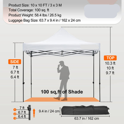 Canopy Tent - Tent - Pop up tent - Partytent - Paviljoen - 10x10ft – Partytenten - Waterdicht & UV-bescherming – Verwijderbare Zijpanelen – Inclusief Wheeled Bag - Blauw - QUORE