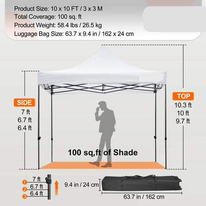 Canopy Tent - Tent - Pop up tent - Partytent - Paviljoen - 10x10ft – Partytenten - Waterdicht & UV-bescherming – Verwijderbare Zijpanelen – Inclusief Wheeled Bag - Wit