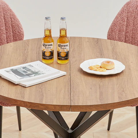 Table - Round Table - Scandinavian - Modern Minimalist Table - Solid Wood Lid - Steel Frame - 100cm - Light Wood Color