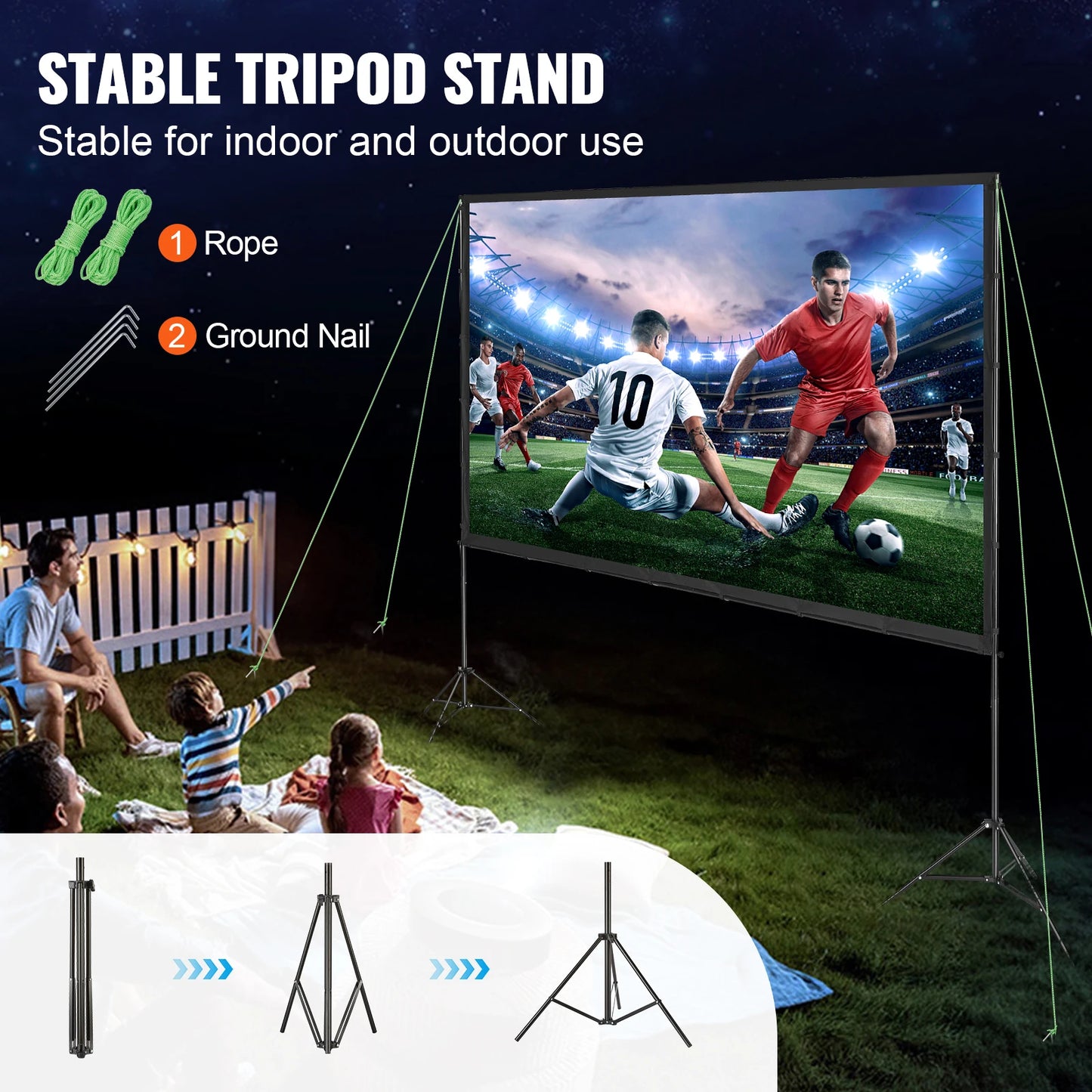 Projectiescherm - Beamer Scherm - Projector Scherm - Home Cinema - 4K/1080P HD Buitenbioscoop Scherm - voor Thuisbioscoop en Tuingebruik - met Statief 150 Inch - Beamer Mini - Draagbaar - Opvouwbaar