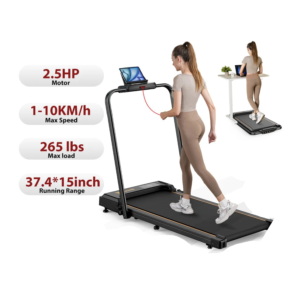 Loopband - Elektrisch - Walkingpad - Band - Joggen - Wandelen - Onder-bureau - Compact Fitnessapparaat - Max Snelheid 1-10 km/u - 2-in-1 - 15.75 x 35.43 Inch - voor Thuis - Kantoor - Zwart