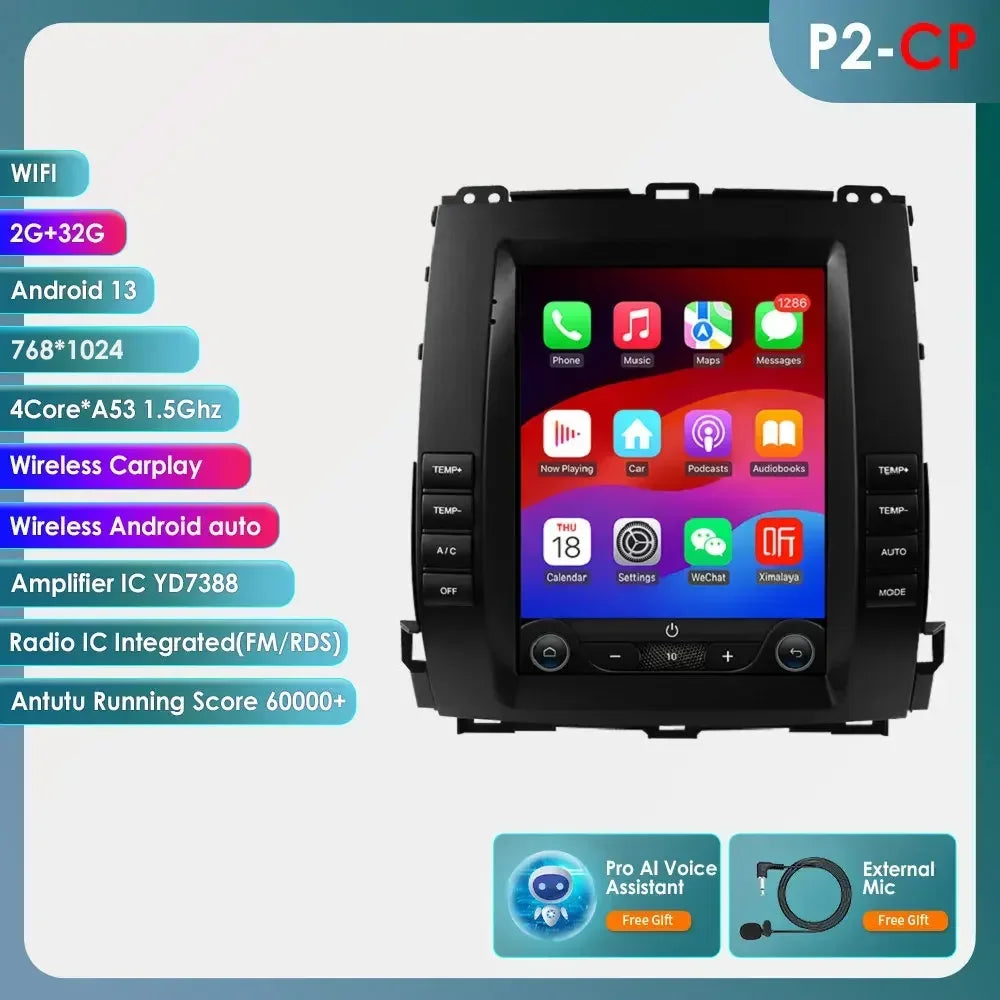 9.7'' inch screen Carplay 4G 2Din Android Car Radio for Toyota Land Cruiser Prado 120 2002-2009 Lexus GX470 GPS Multimedia Video - QUORE