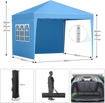 Pop-Up Partytent – Vouwtent – Evenemententent – Marktstandtent – 3x3 Meter – Waterafstotend Oxford – Verstelbare Hoogte