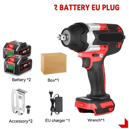 Slagmoersleutel - met Accu - Slagschroevendraaier - Brushless - Elektrische - Torque - 1800Nm Draadloze - 1/2 Inch - 18V Batterij - Handgereedschap - 2 Batterij - QUORE