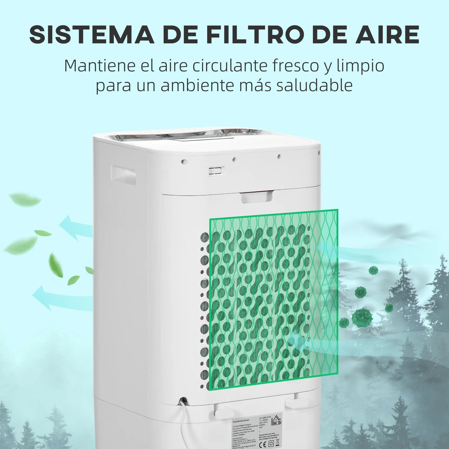 Mobiele Airco - Draagbare Airconditioning - Mini-Airconditioning - Verdampings Luchtbevochtiger - met Wielen - 15L Reservoir - voor Koeling - Ventileren - 65W - 62dB - 15-20 m² - 220-240 V/50HZ  - 32 x 37 x 74 cm - Wit