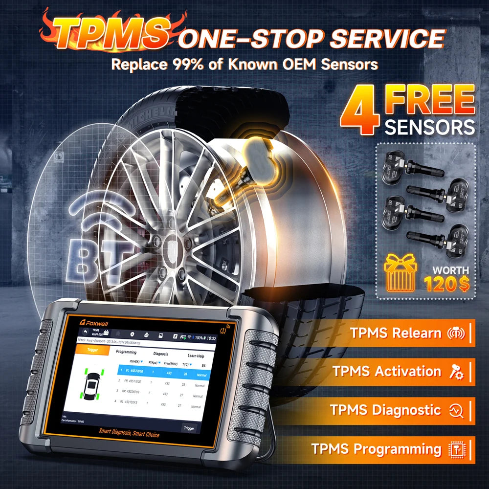 OBD2 Diagnose- en TPMS-Tool – All-in-1 Scanner – Voertuigdiagnose – Foutcodes Uitlezen – 7-Inch Touchscreen – Bluetooth Verbinding