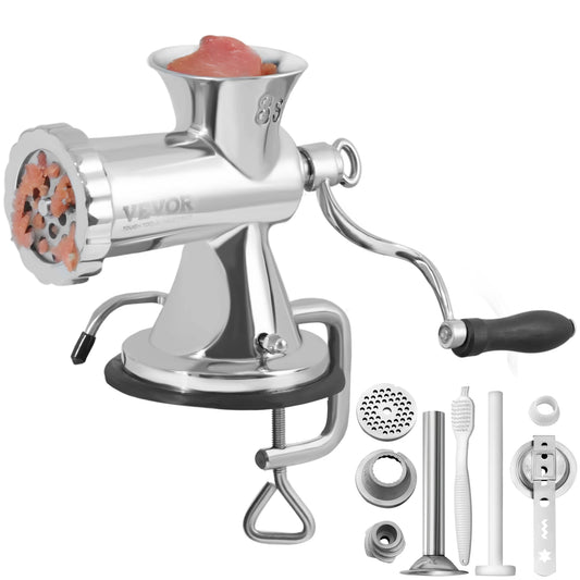 Manual Meat Grinder - For All Types of Meat - Stainless Steel - Meat Mincer - Meat Grinders - Food Grinder Machine - 304 Stainless Steel - Manual Meat Grinder - Silver