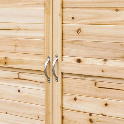Houten Tuinopbergkast – Tuinkast – Tuinberging – Opbergkast Buiten – Tuinmeubel – Waterbestendig Dennenhout – Verhoogde Basis - 83 x 40 x 92 cm - Natuurlijk Hout