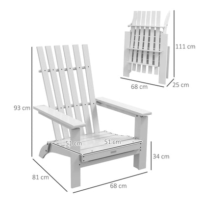 Adirondack Vouwbare Houten Tuinstoel met Armleuningen - White Poplar Wood, Comfortabel en Ruim, Perfect voor Buiten