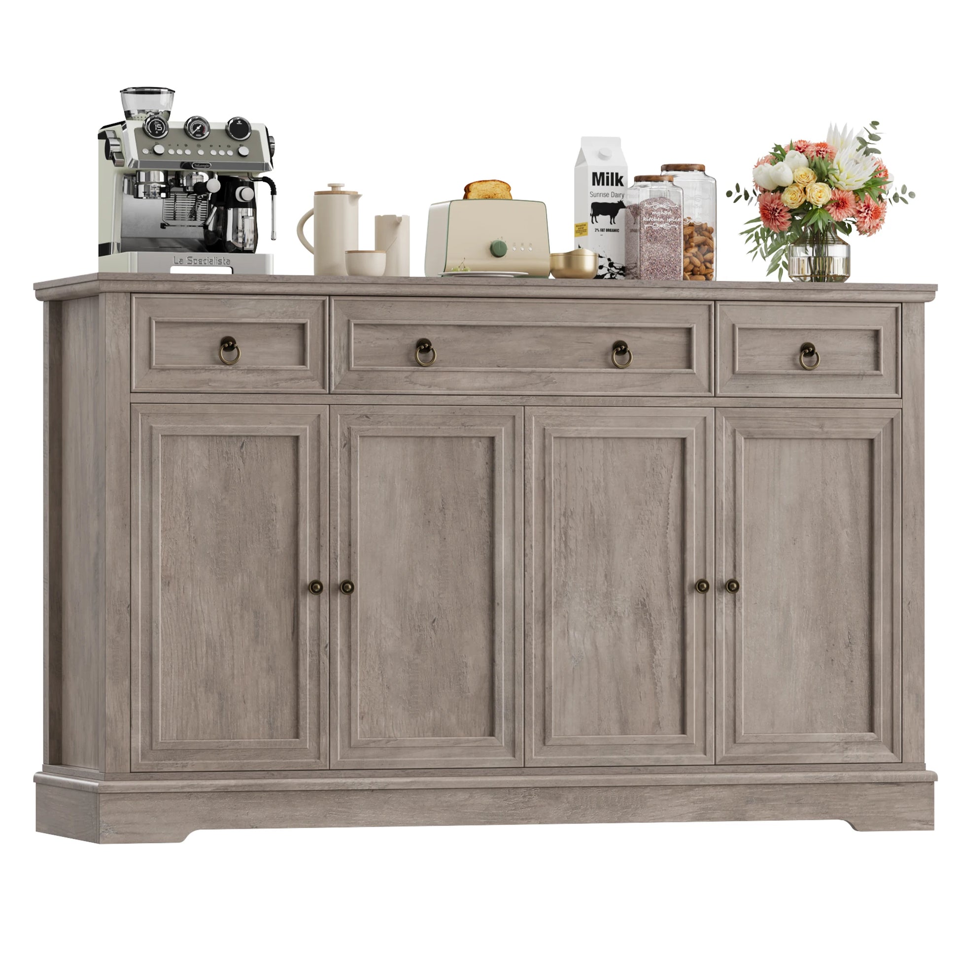 Dressoir – Ladekast – Opbergkast – Buffetkast – Kast – Retro Design – 134x40x87 cm – MDF Wit - QUORE