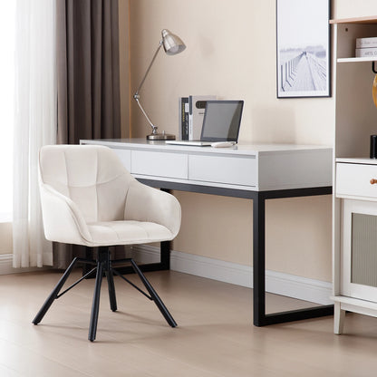 Draaibare Eetkamerstoel – Set van 2 - Eetkamerstoel – Stoel – Draaistoel – Comfortabel – Velvet Bekleding – 360° Draaibare Zitting - Fluweel - Crème - QUORE